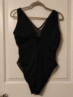 ASOS One Piece Deep Mesh V Swimsuit in Black
